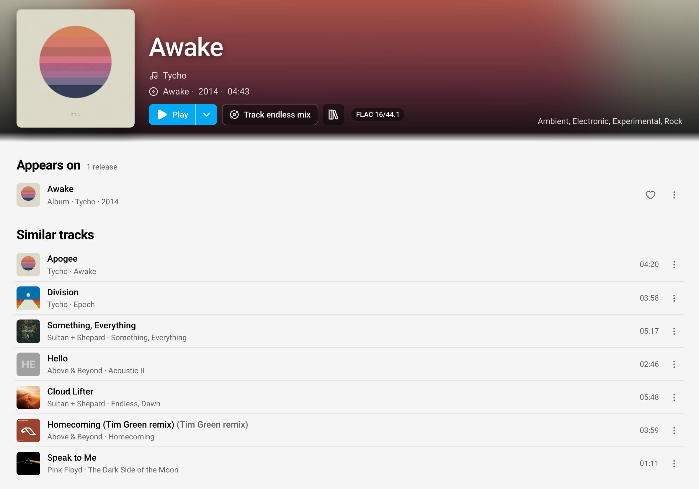 Similar tracks on a track details page