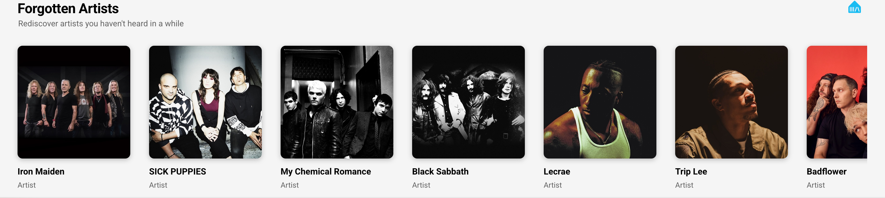 Forgotten Artists row on the Discover page
