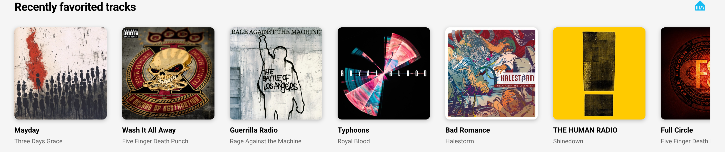 Recent Favorite Tracks row on the Discover page