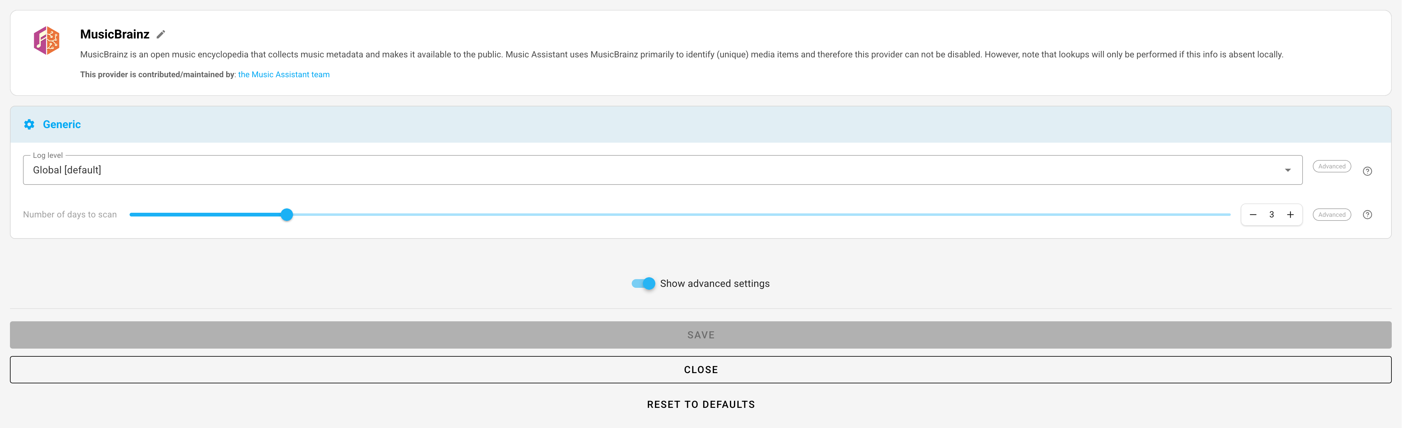 Advanced configuration settings