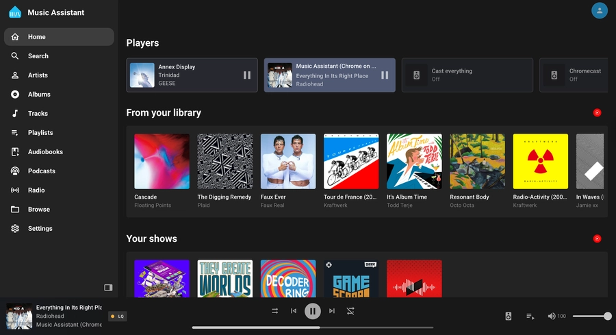 Screenshot of the Music Assistant app with an overhauled user interface
